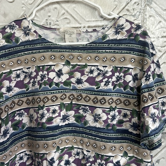 Vintage 80s floral stripe boxy tee - Picture 2 of 4